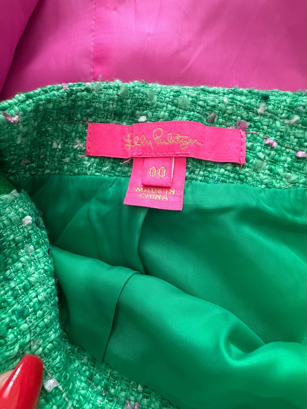 Lilly Pulitzer Green Tweed Jacket with Pink Lining - Picture 3 of 3